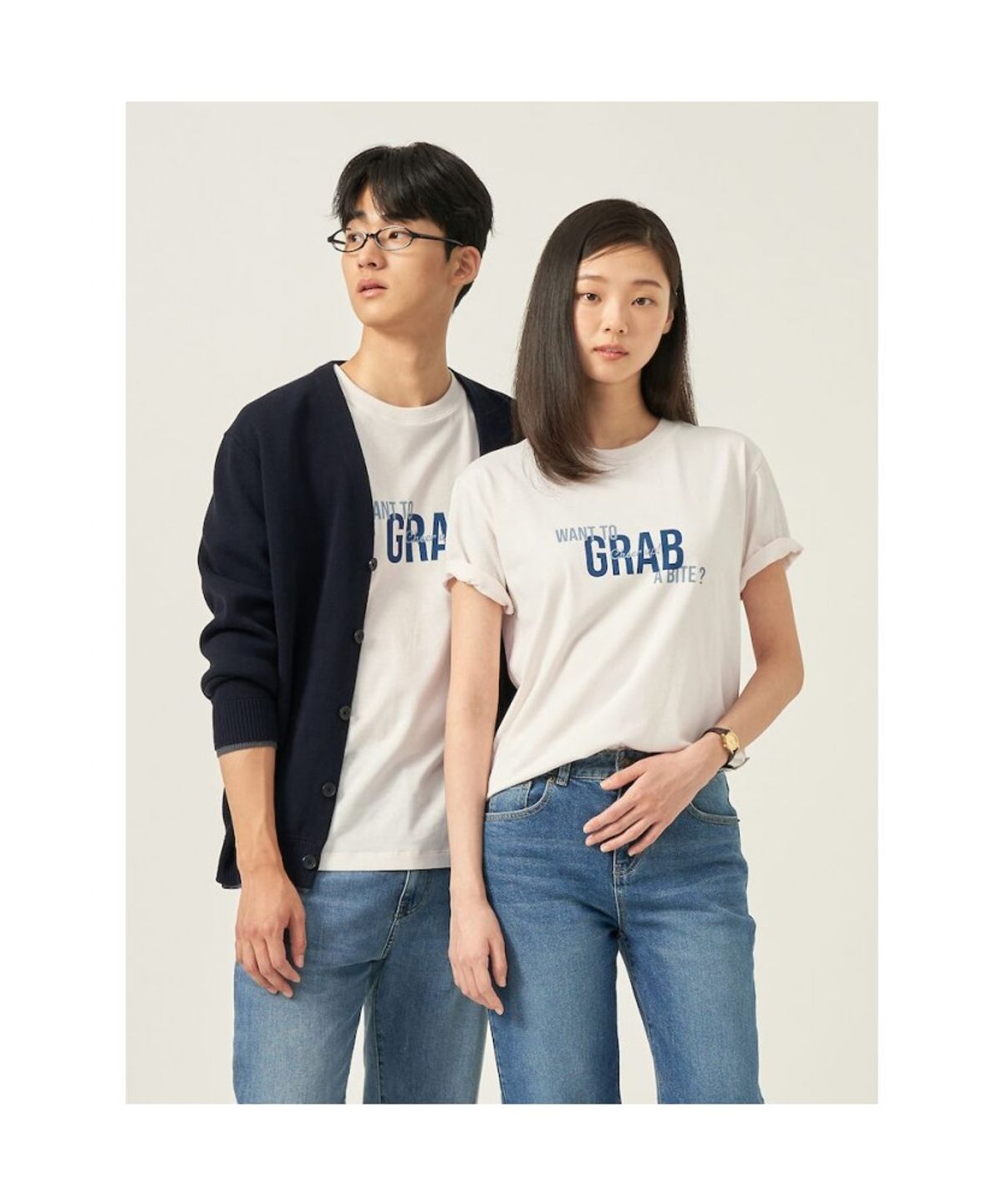 빈폴 멘(BEANPOLE MEN) 남녀공용 GRAB 그래픽 라운드넥 티셔츠  아이보리