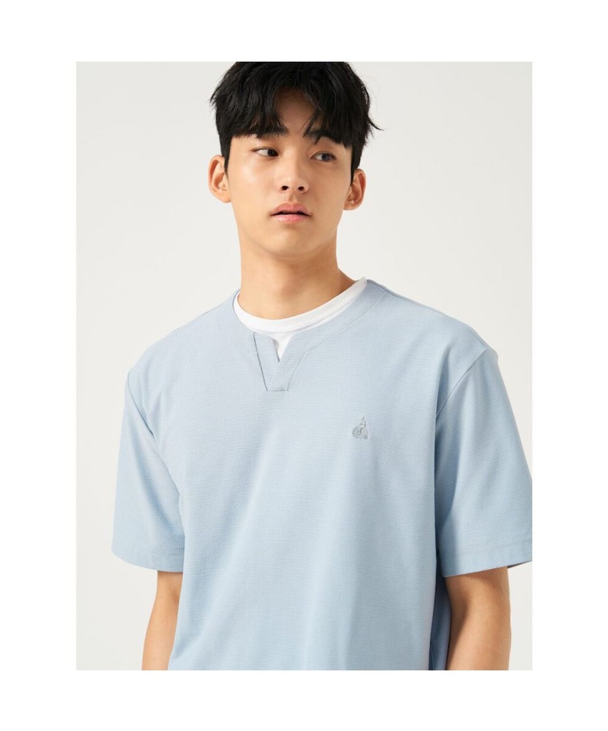 빈폴 멘(BEANPOLE MEN) 메쉬 슬릿넥 반소매 티셔츠  블루