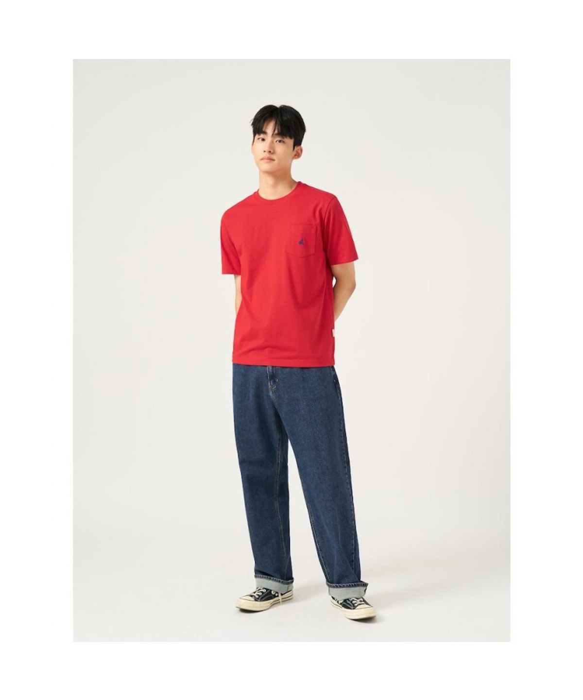빈폴 멘(BEANPOLE MEN) 포켓 로고 반소매 티셔츠  레드