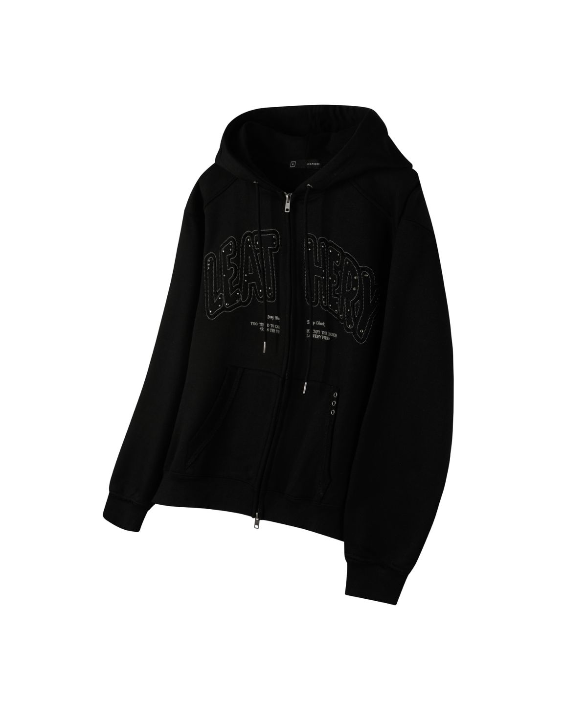 레더리(LEATHERY) 더블라인 스터드 아플리케 후디 [BLACK]