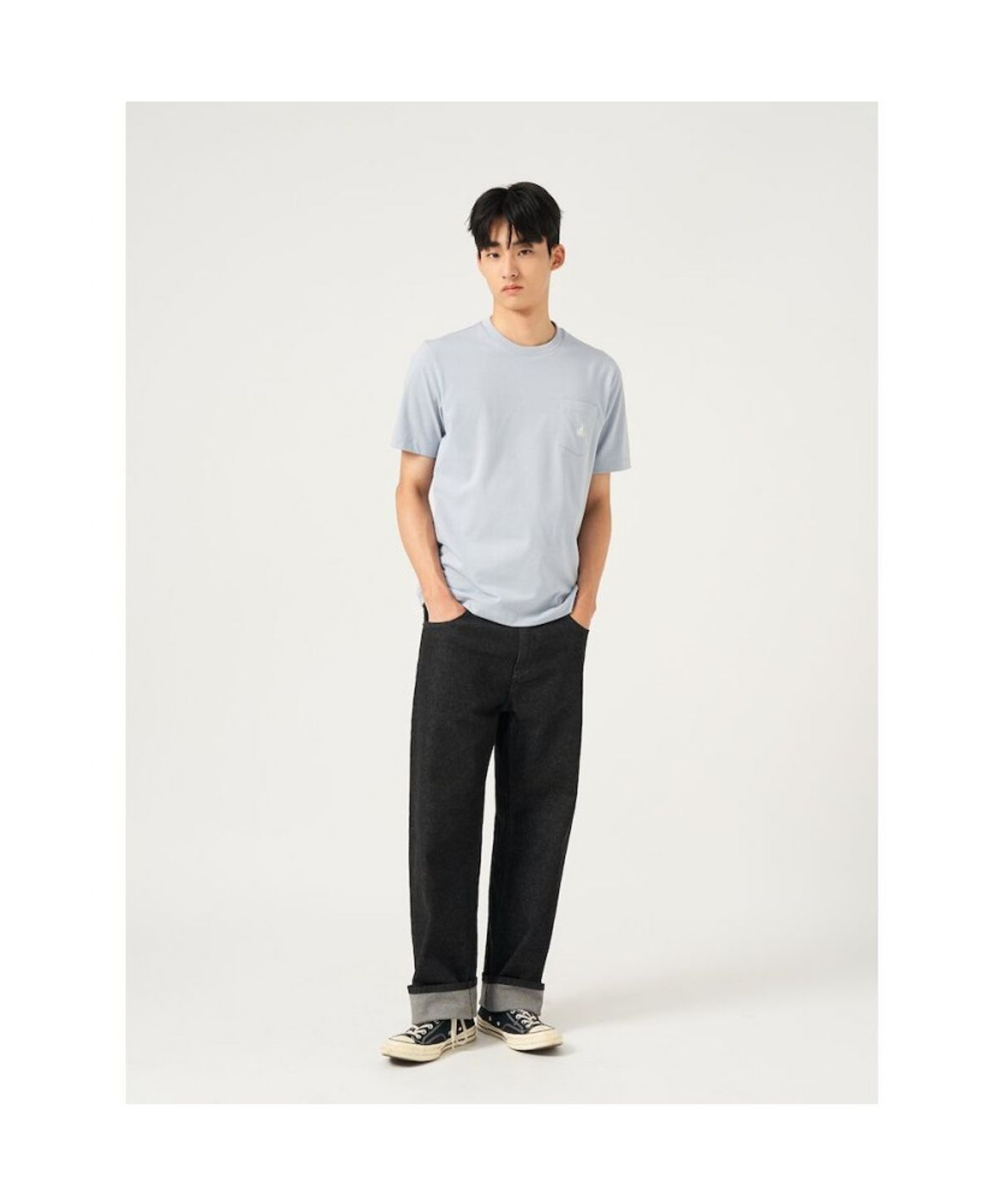 빈폴 멘(BEANPOLE MEN) 포켓 로고 반소매 티셔츠  스카이 블루