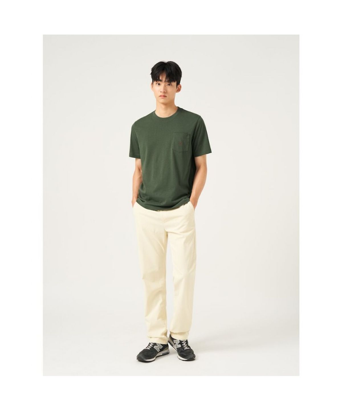 빈폴 멘(BEANPOLE MEN) 포켓 로고 반소매 티셔츠  카키