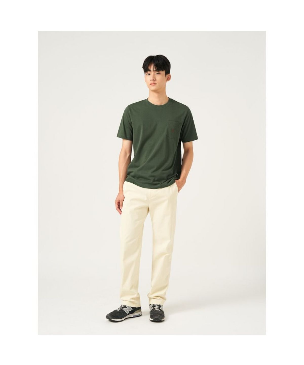 빈폴 멘(BEANPOLE MEN) 포켓 로고 반소매 티셔츠  카키