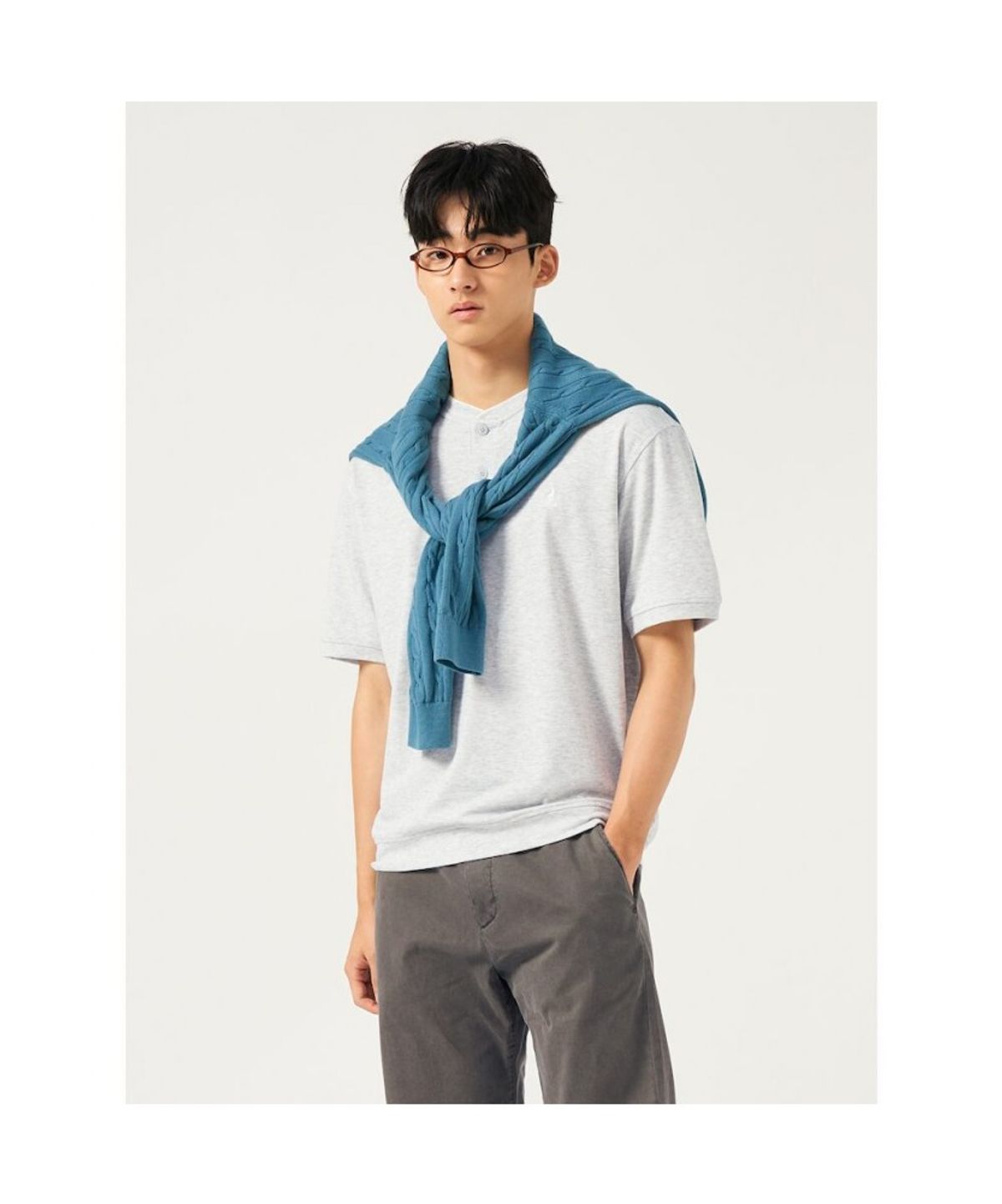 빈폴 멘(BEANPOLE MEN) 피케 헨리넥 반소매 티셔츠  라이트 그레이