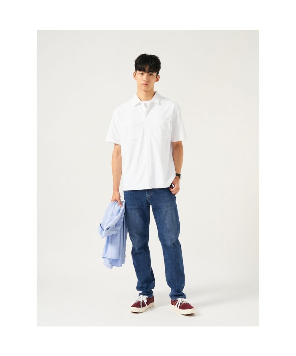 빈폴 멘(BEANPOLE MEN) 메쉬 포켓디테일 셔츠형 티셔츠  화이트