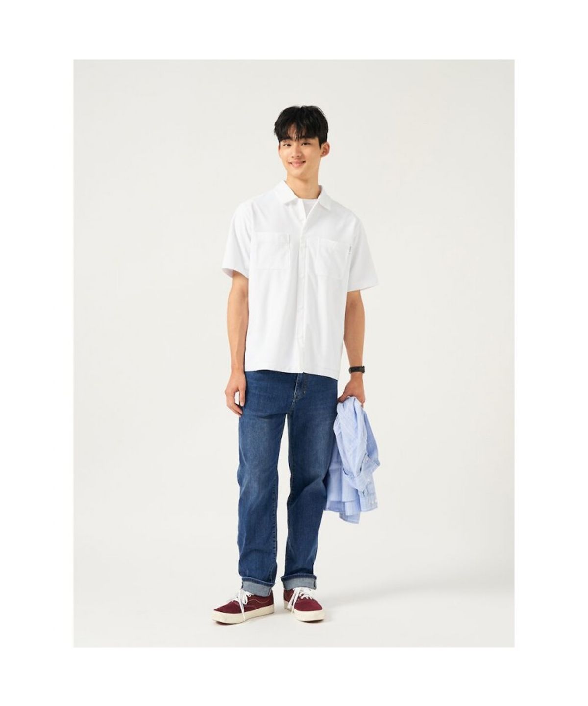 빈폴 멘(BEANPOLE MEN) 메쉬 포켓디테일 셔츠형 티셔츠  화이트
