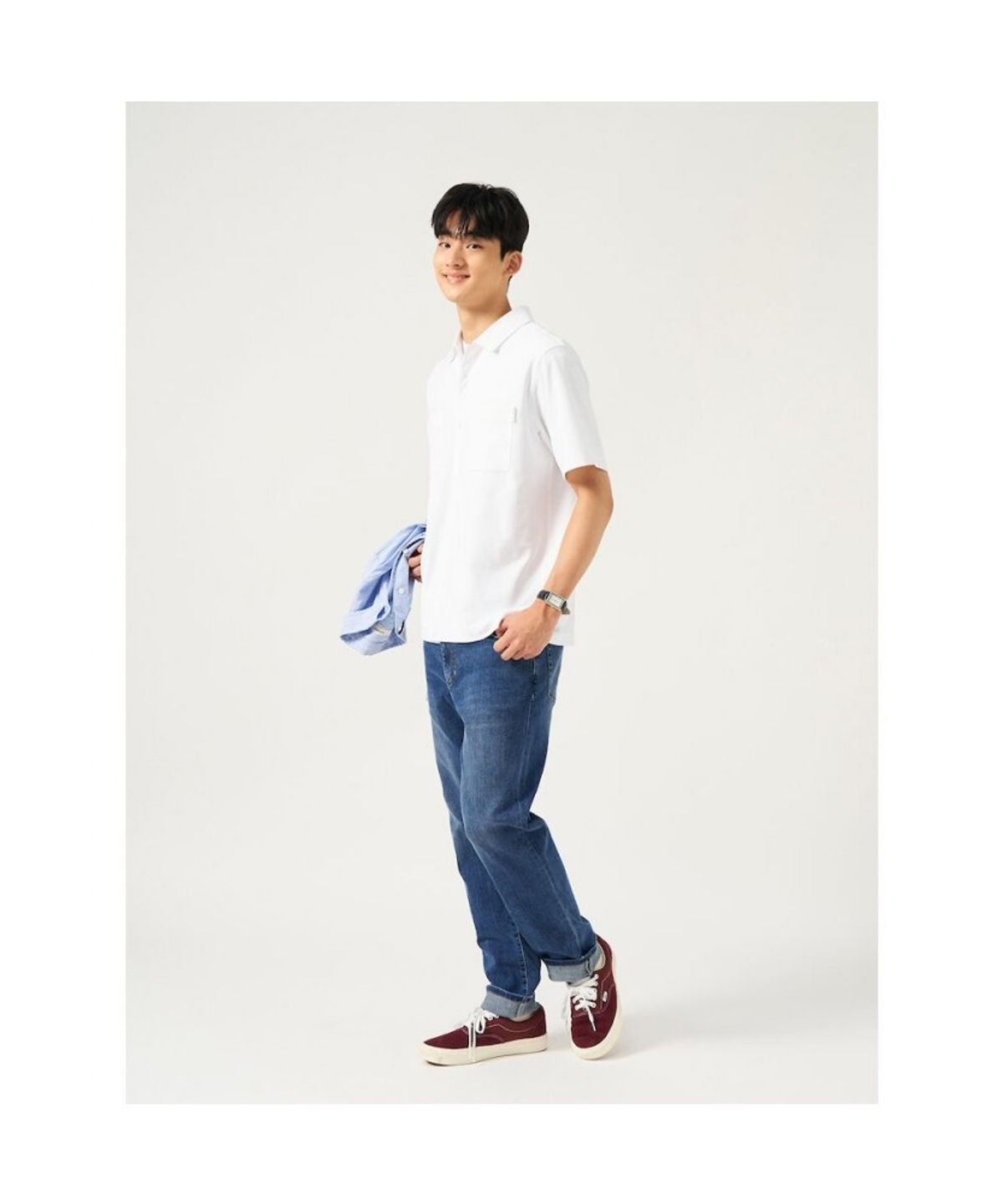 빈폴 멘(BEANPOLE MEN) 메쉬 포켓디테일 셔츠형 티셔츠  화이트