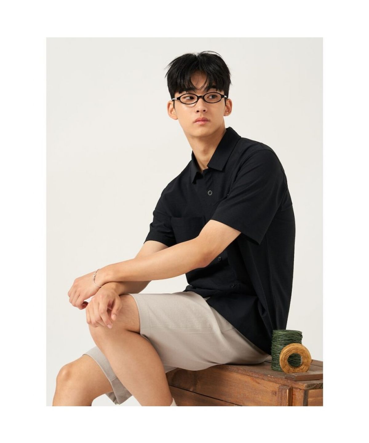 빈폴 멘(BEANPOLE MEN) 메쉬 포켓디테일 셔츠형 티셔츠  블랙