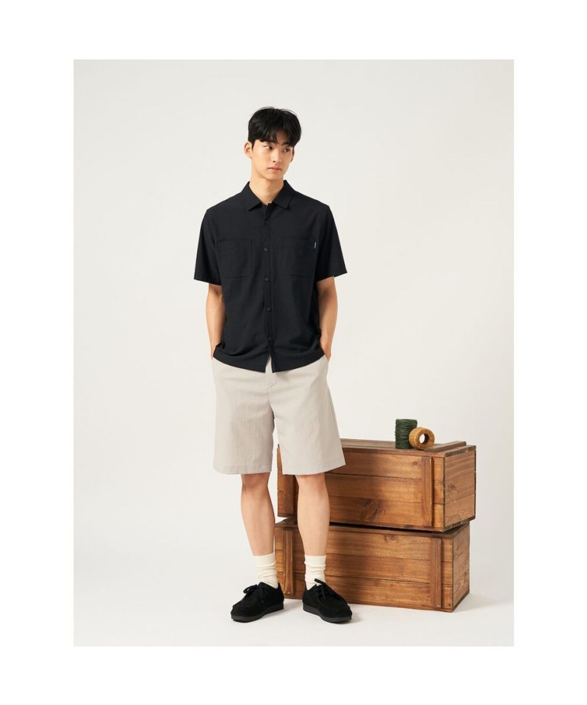 빈폴 멘(BEANPOLE MEN) 메쉬 포켓디테일 셔츠형 티셔츠  블랙