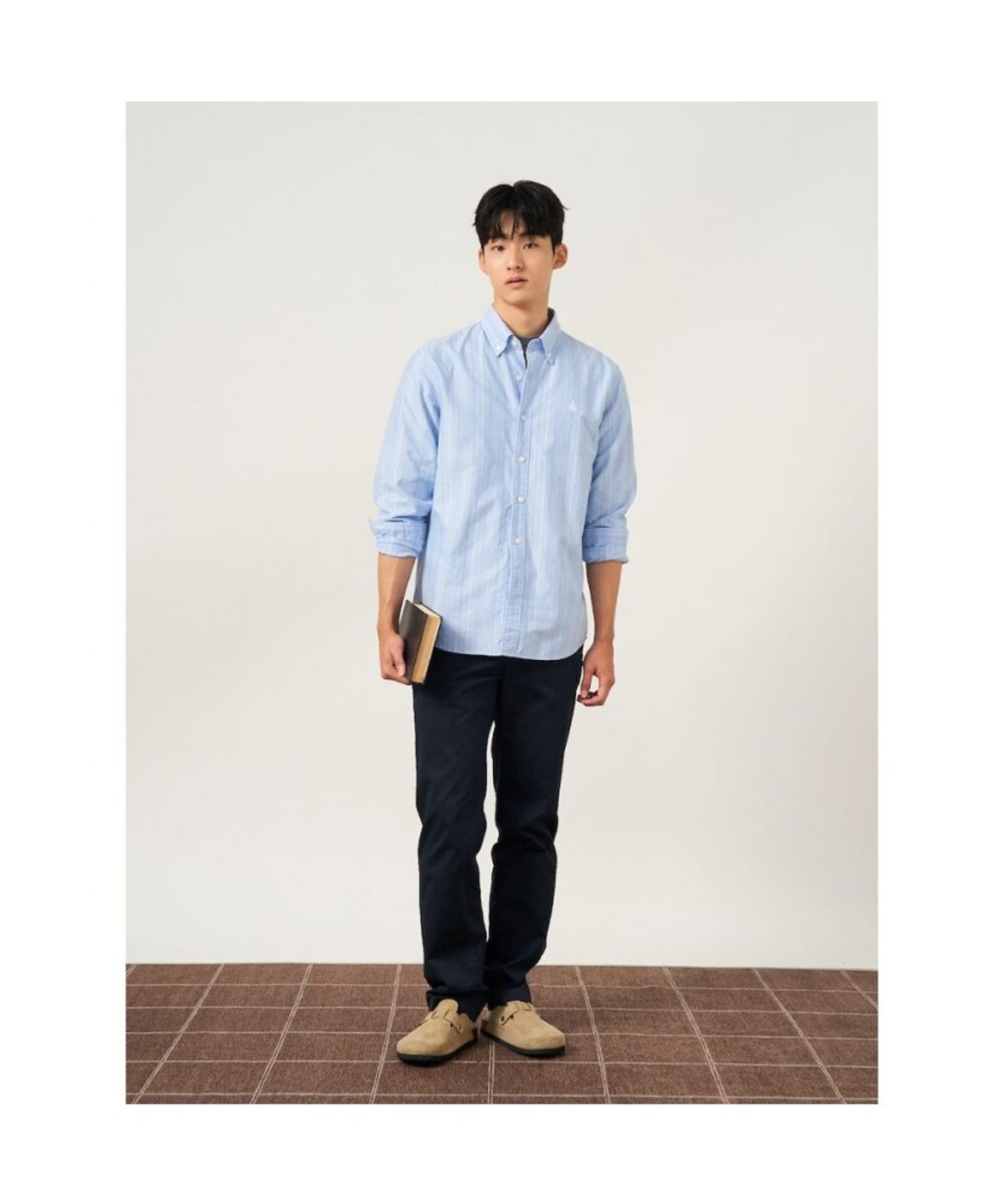 빈폴 멘(BEANPOLE MEN) 옥스퍼드 변형 스트라이프 셔츠  스카이 블루