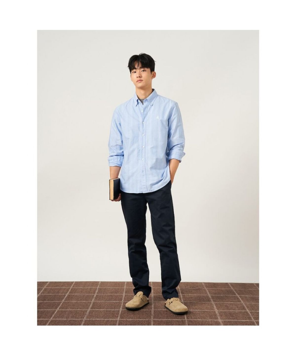빈폴 멘(BEANPOLE MEN) 옥스퍼드 변형 스트라이프 셔츠  스카이 블루