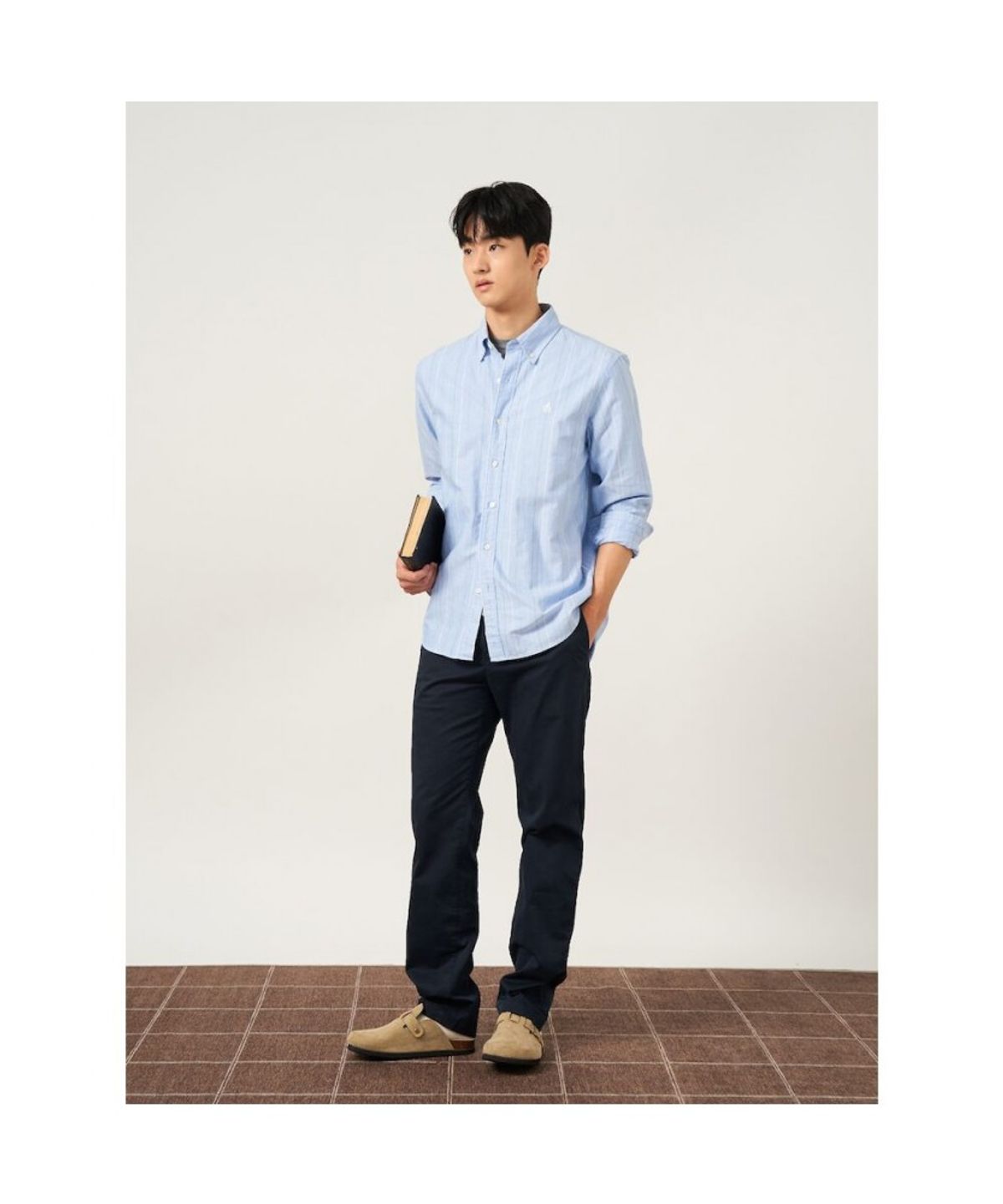 빈폴 멘(BEANPOLE MEN) 옥스퍼드 변형 스트라이프 셔츠  스카이 블루