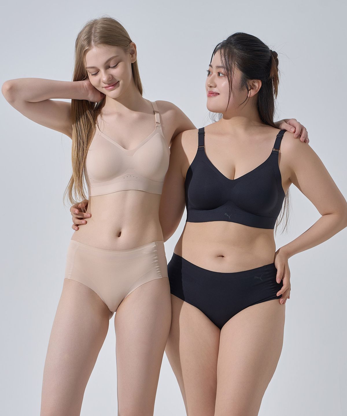 푸마 바디웨어(PUMA BODYWEAR) 코어라인 브라팬티 베이지 끈형