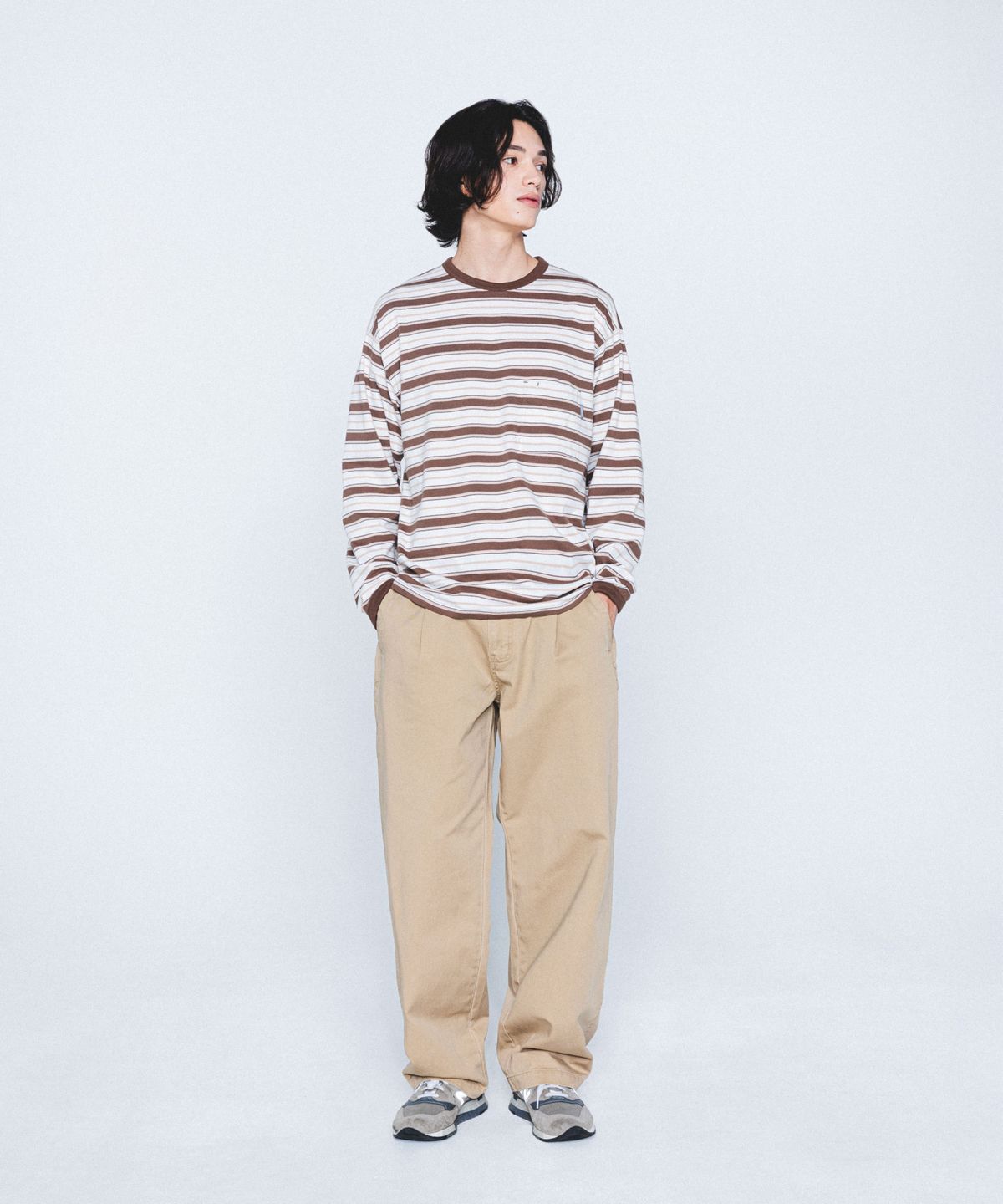 에스피오나지(ESPIONAGE) Multi Border L/S Tee Cocoa