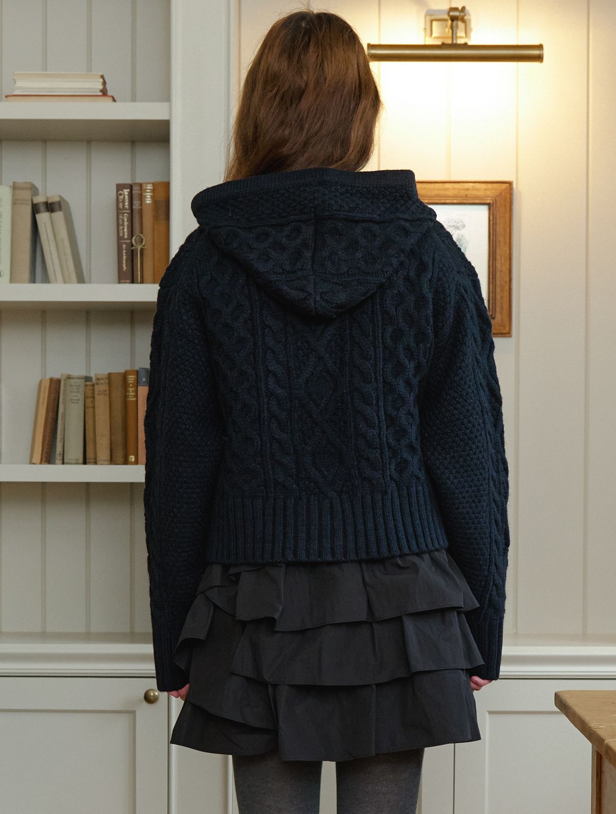 클루니(CLUNY) Cable two way knit zipup cardigan - black