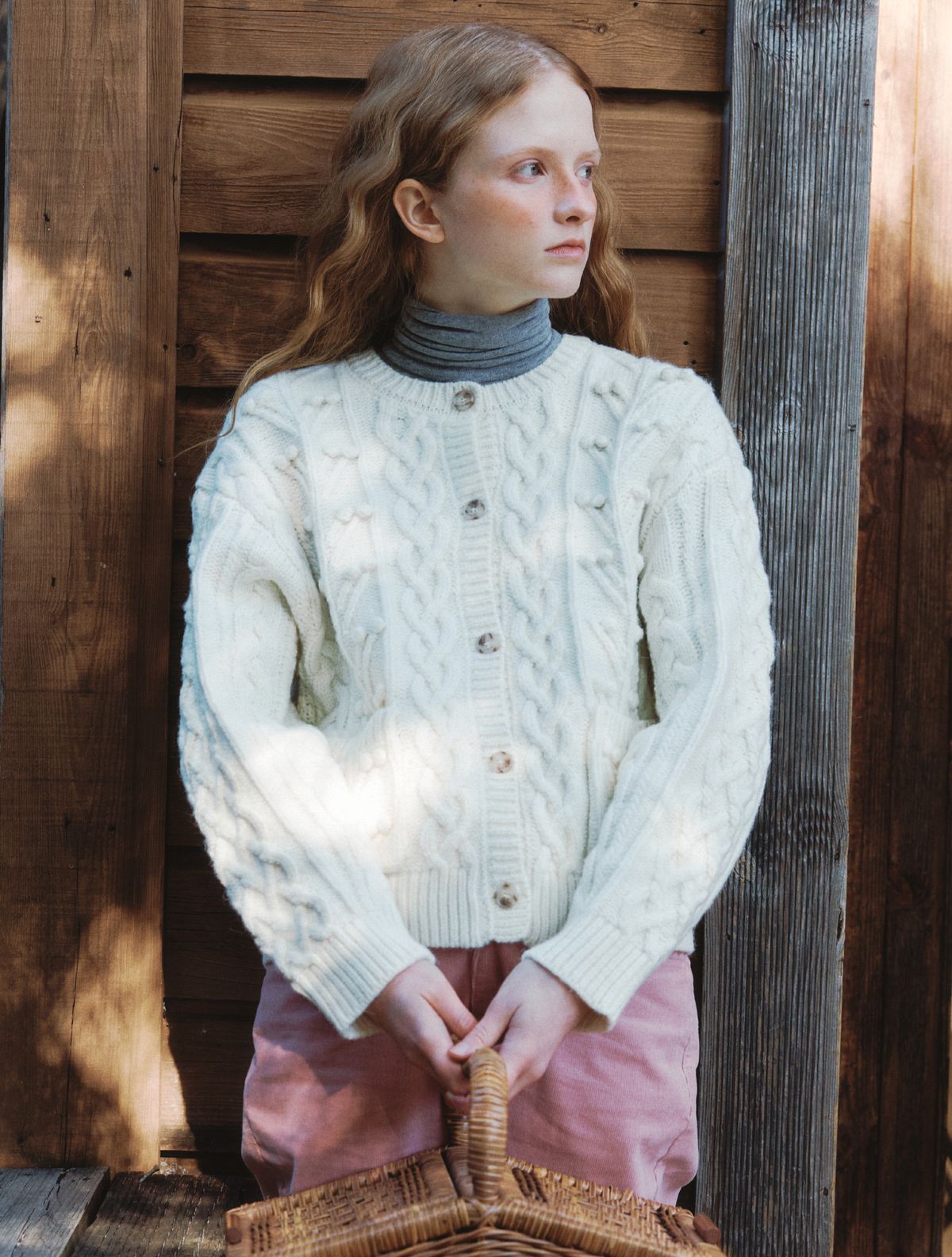 클루니(CLUNY) Pompom cable knit cardigan - ivory