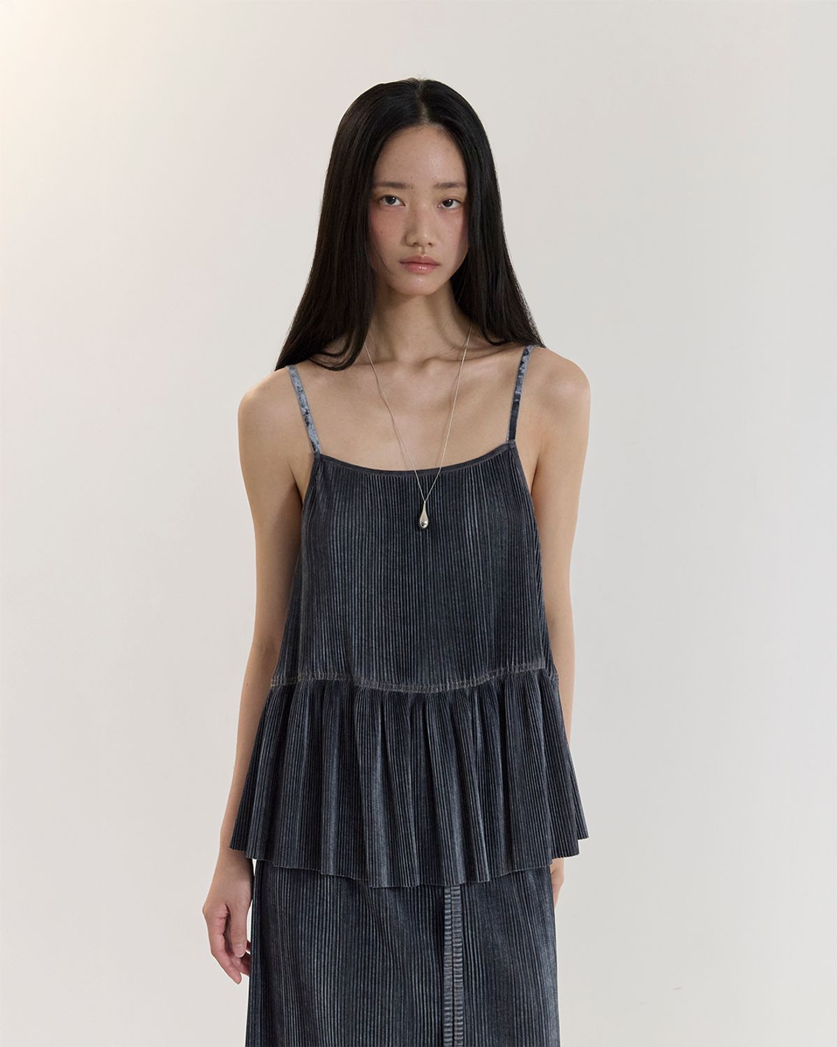 커렌트(CURRENT) PLEATS LAYERED SHIRRING TOP(INDIGO BLUE)