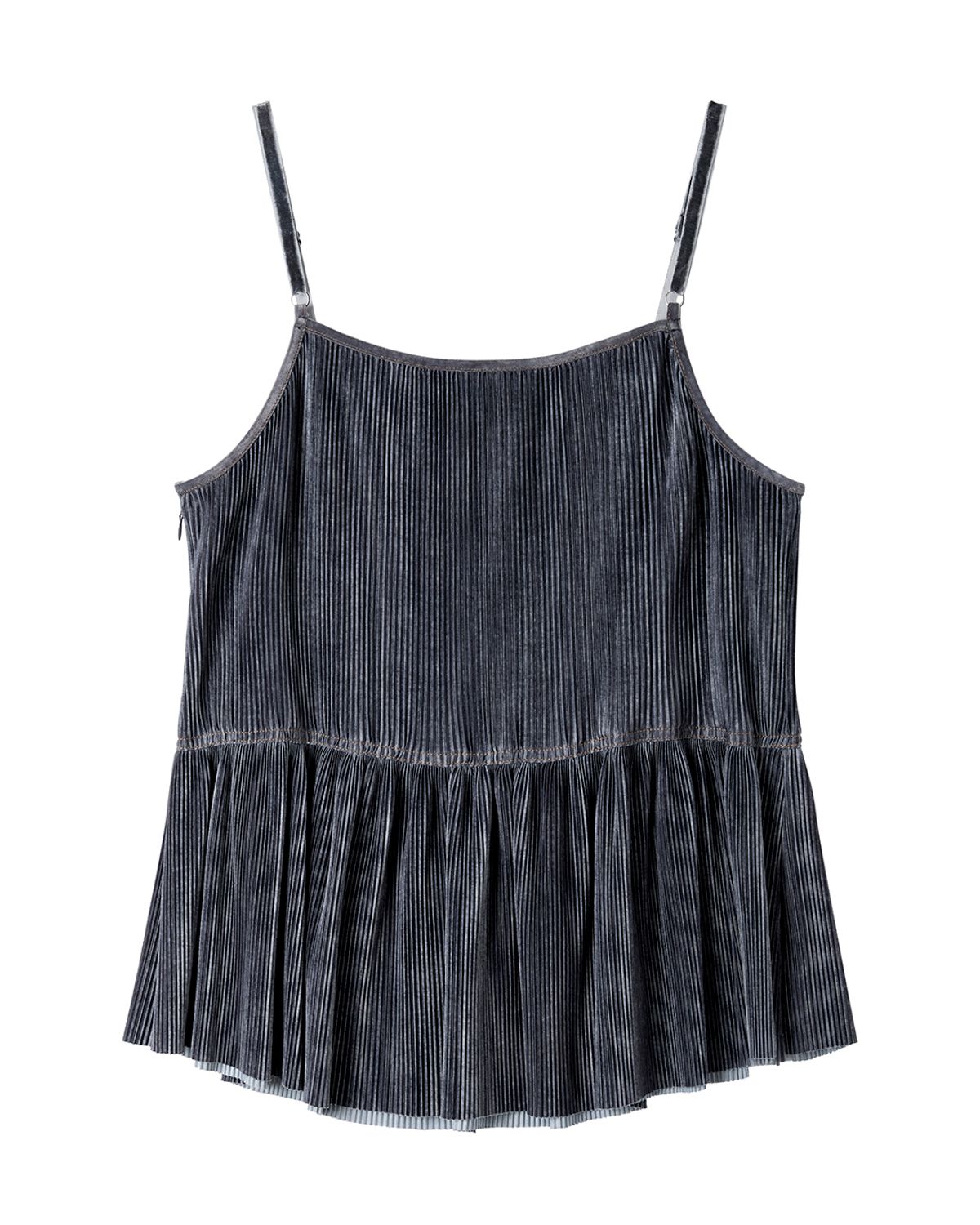 커렌트(CURRENT) PLEATS LAYERED SHIRRING TOP(INDIGO BLUE)