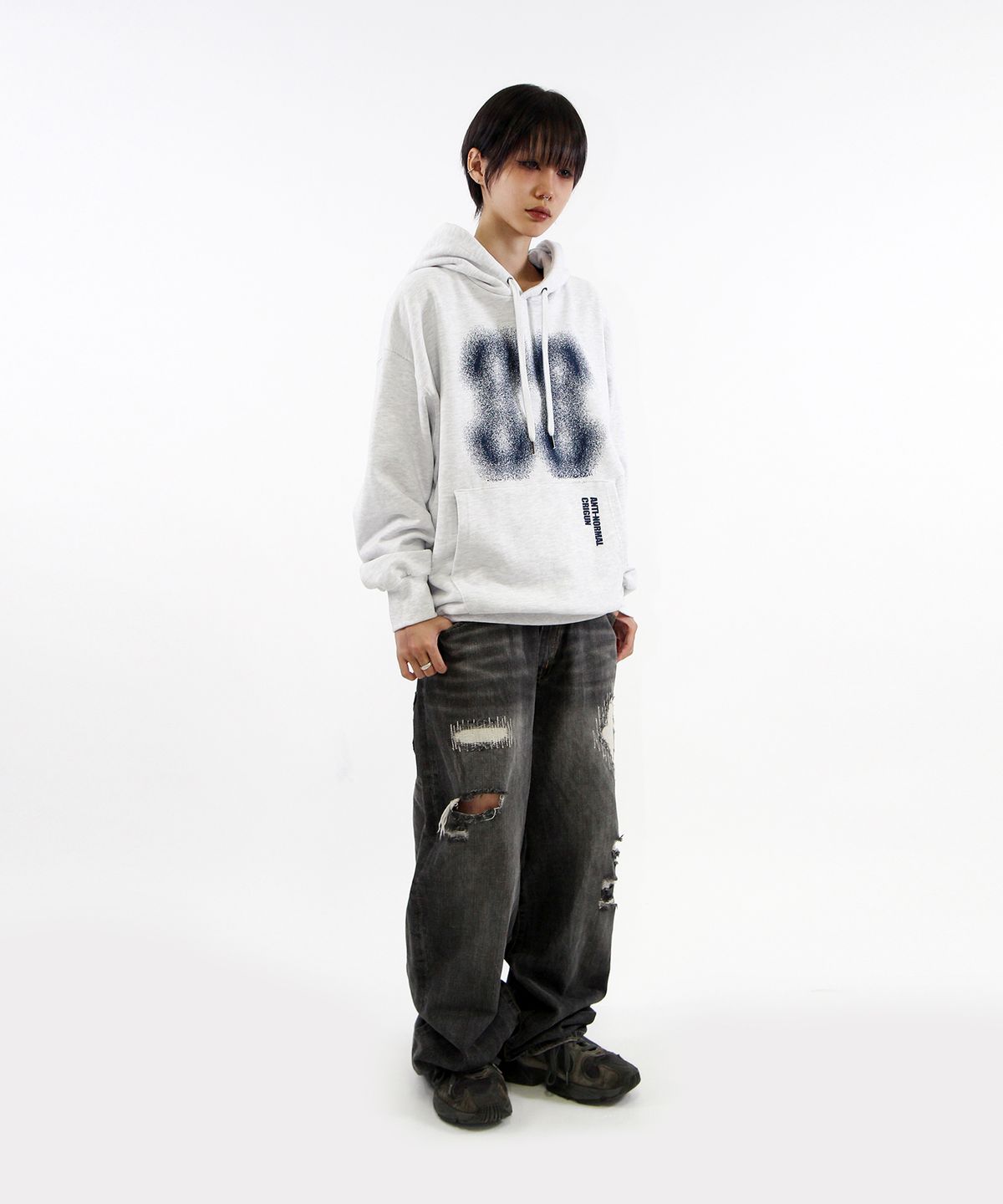 크리건(CRIGUN) Effect Graphics 후드티 WHITE MELANGE