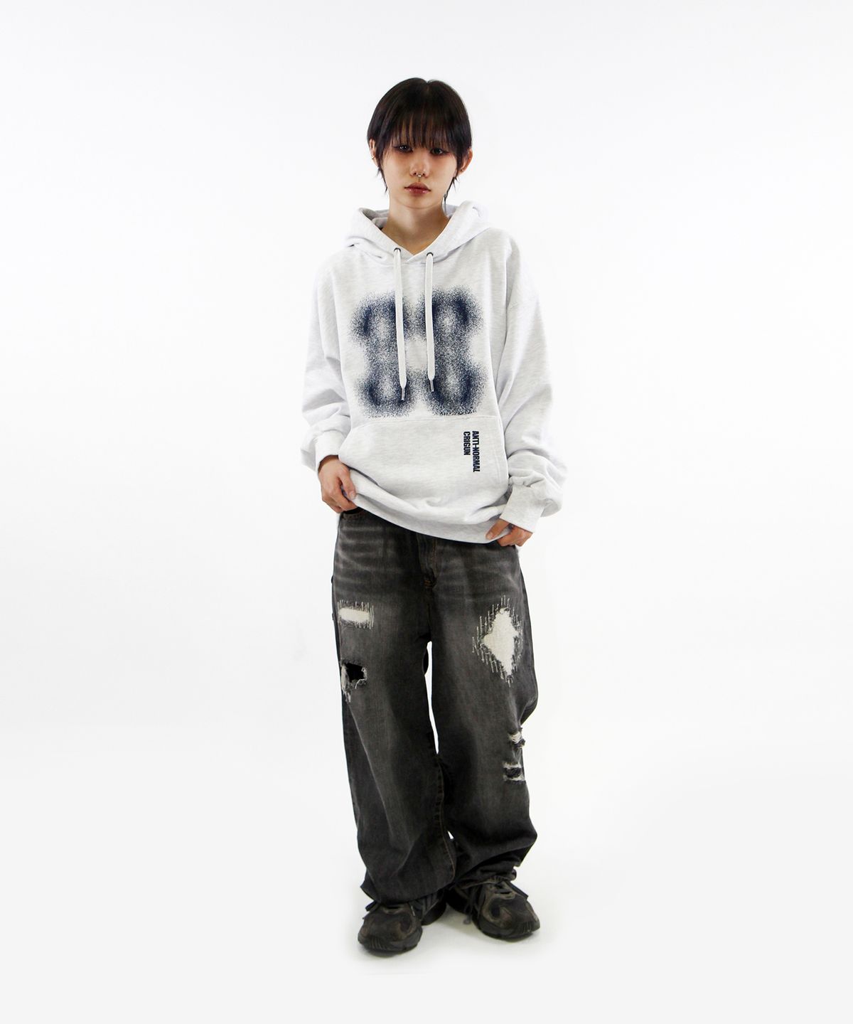 크리건(CRIGUN) Effect Graphics 후드티 WHITE MELANGE
