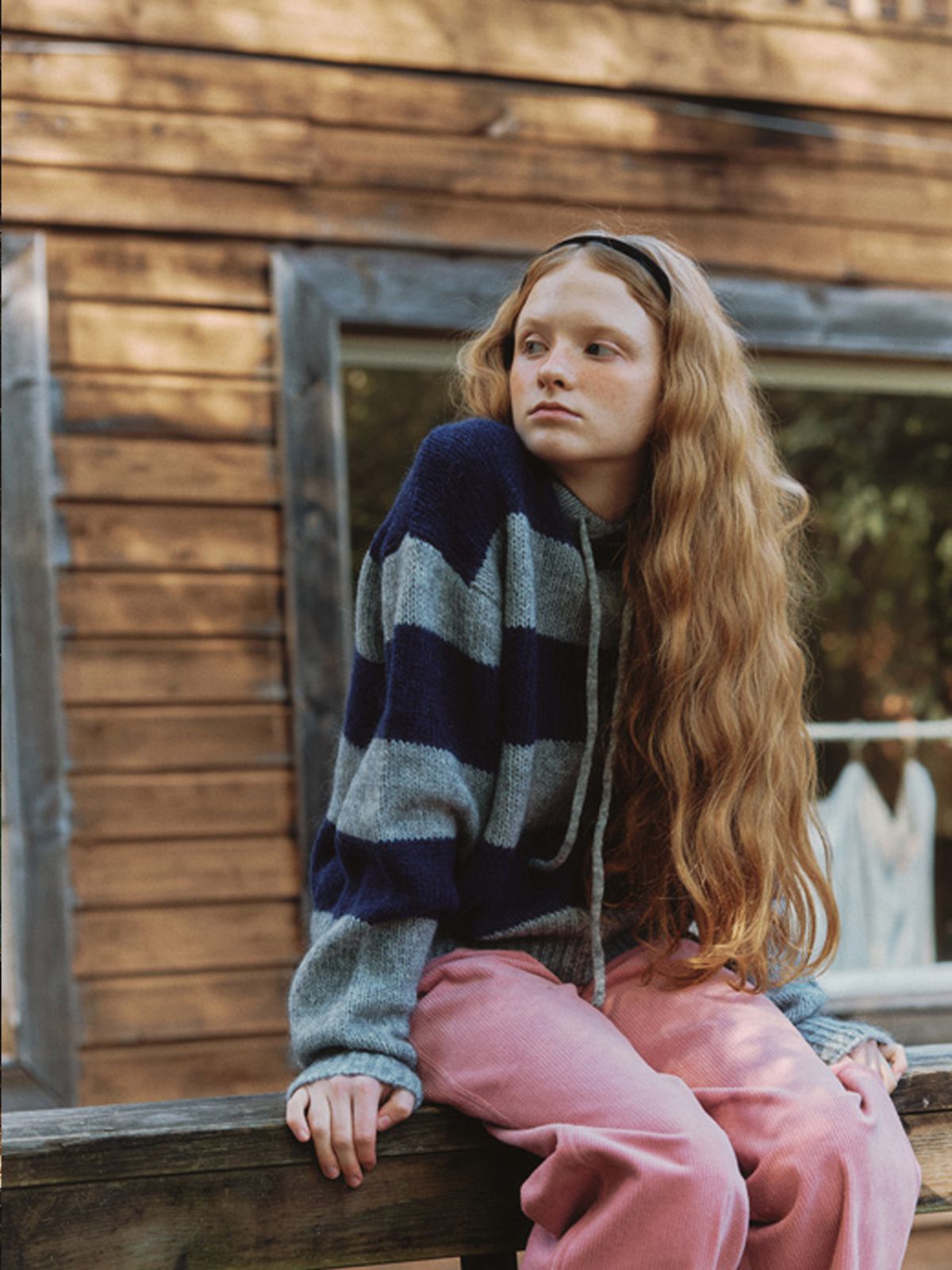 클루니(CLUNY) Mohair stripe hoodie knit - navy
