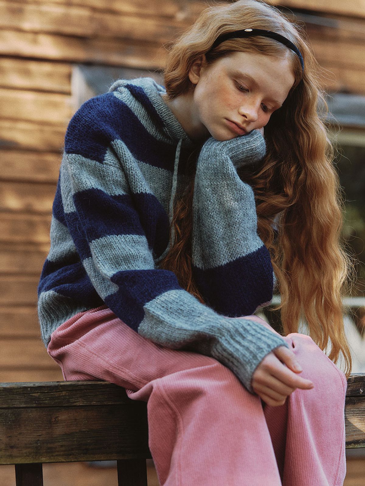 클루니(CLUNY) Mohair stripe hoodie knit - navy