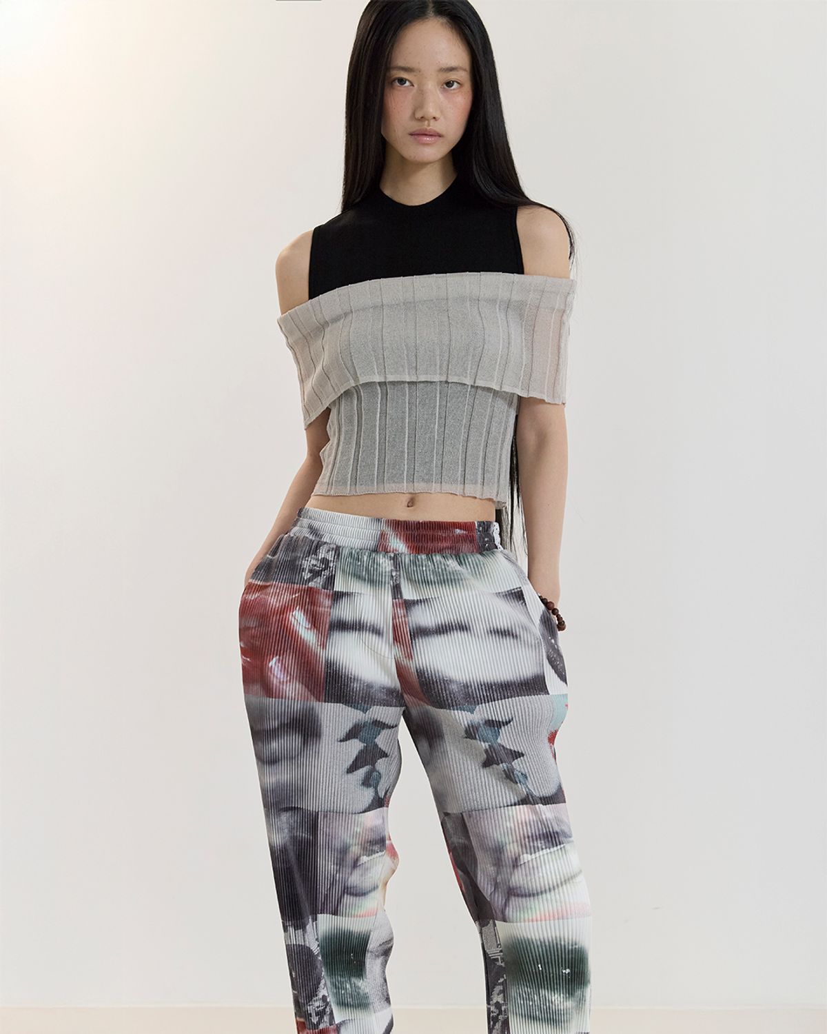 커렌트(CURRENT) PLEATS LONG PANTS(BLACK/WHITE)