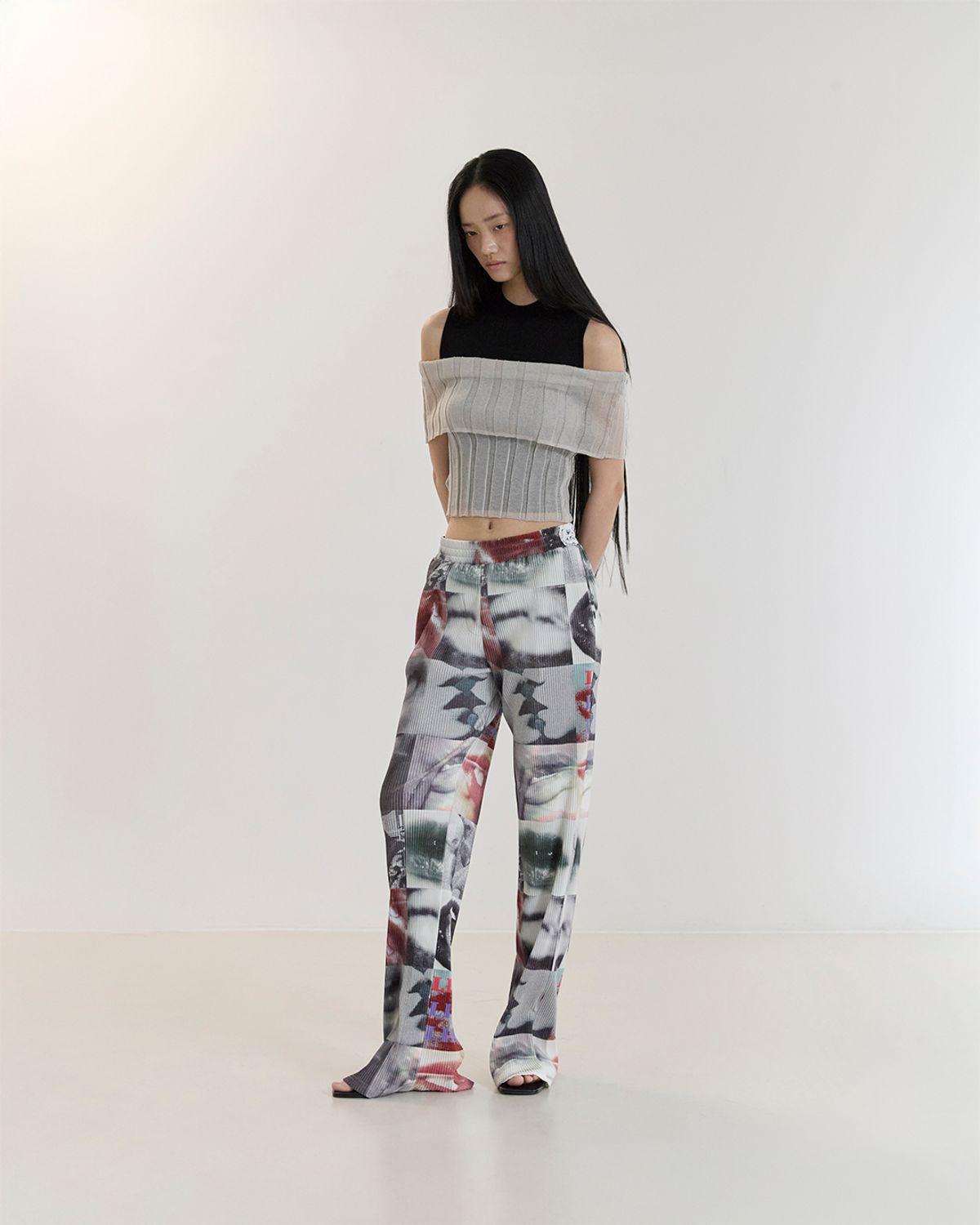 커렌트(CURRENT) PLEATS LONG PANTS(BLACK/WHITE)