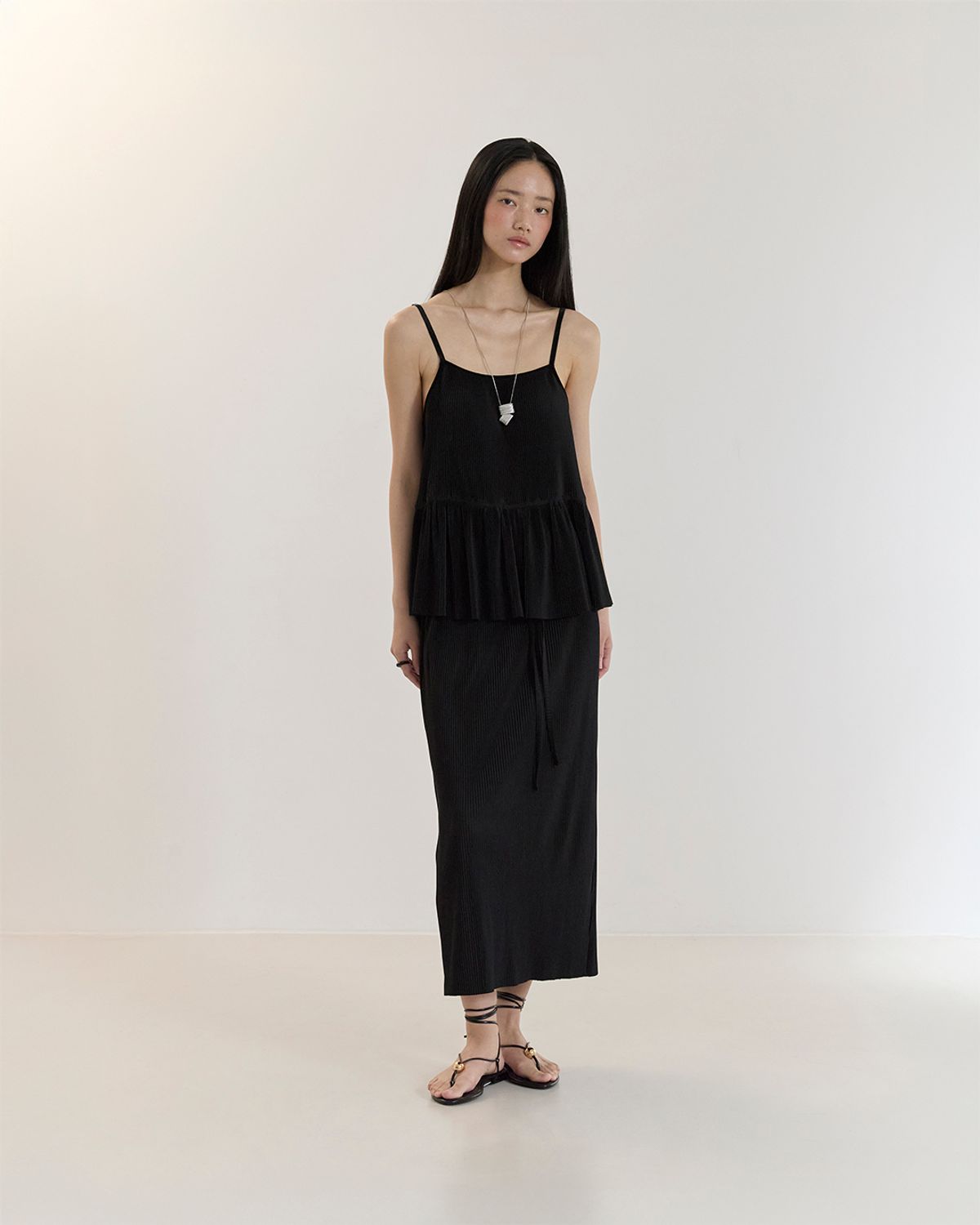 커렌트(CURRENT) PLEATS LONG SKIRT(BLACK)