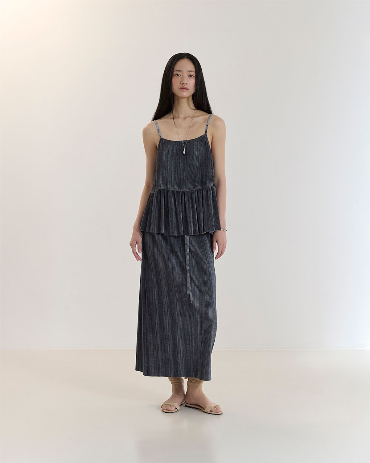 커렌트(CURRENT) PLEATS LONG SKIRT(INDIGO BLUE)