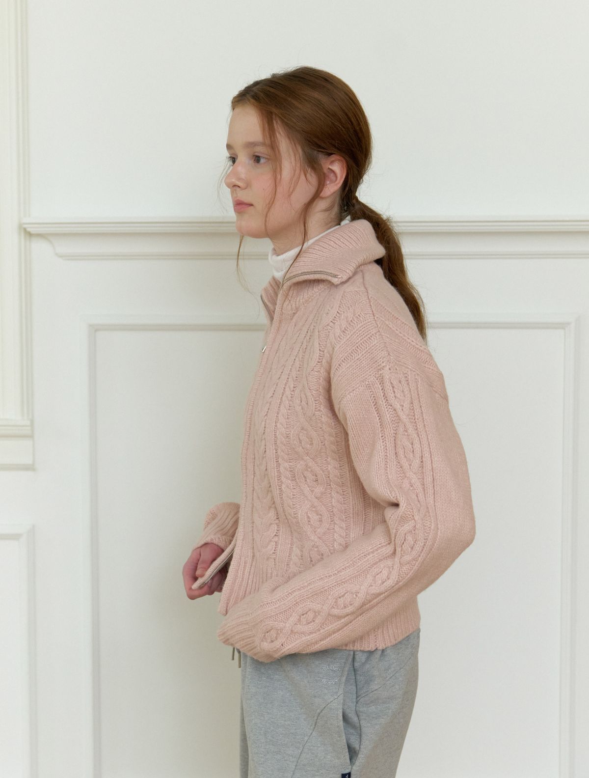 클루니(CLUNY) Wool two way zipup knit cardigan - pink