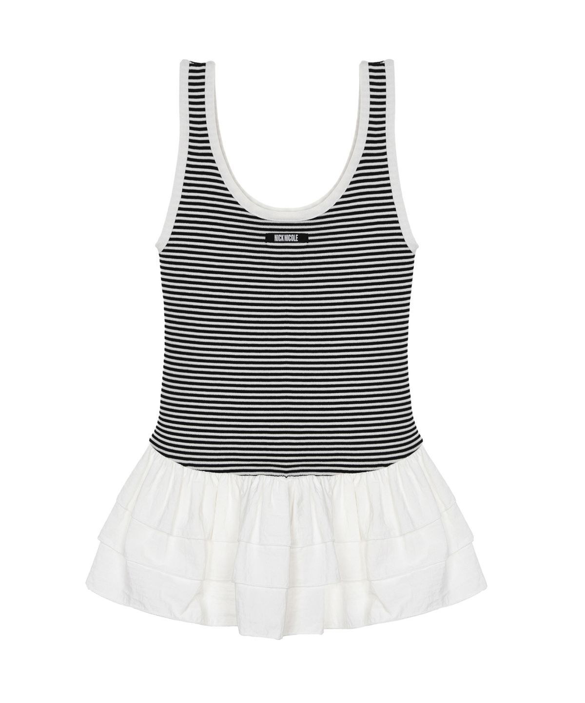 닉앤니콜(NICK&NICOLE) NICOLE MULTI FRILL SLEEVELESS TOP_BLACK STRIPE