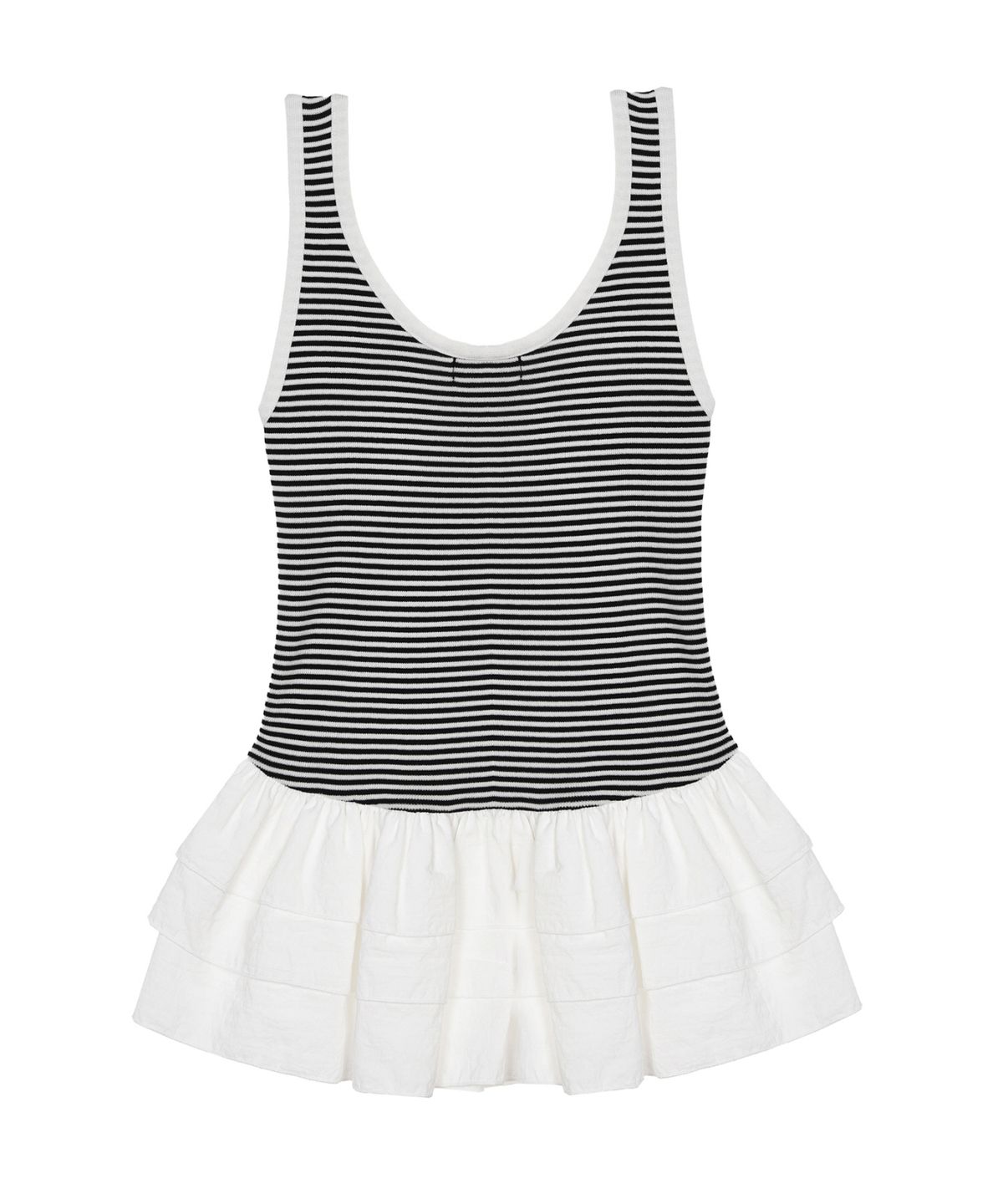 닉앤니콜(NICK&NICOLE) NICOLE MULTI FRILL SLEEVELESS TOP_BLACK STRIPE