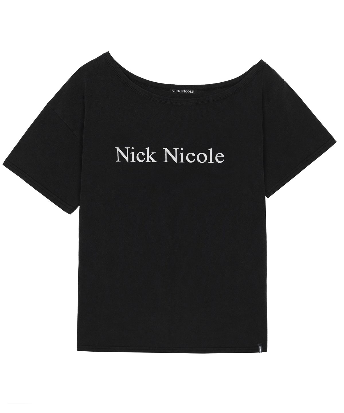 닉앤니콜(NICK&NICOLE) NICOLE ONE SHOULDER RELAXED LOGO TOP_BLACK
