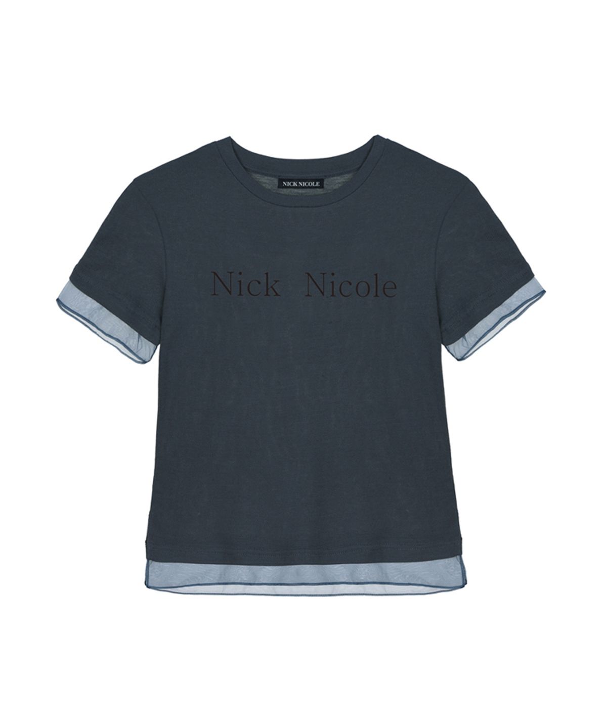 닉앤니콜(NICK&NICOLE) NICOLE SHEER LAYERED LOGO TOP_NAVY