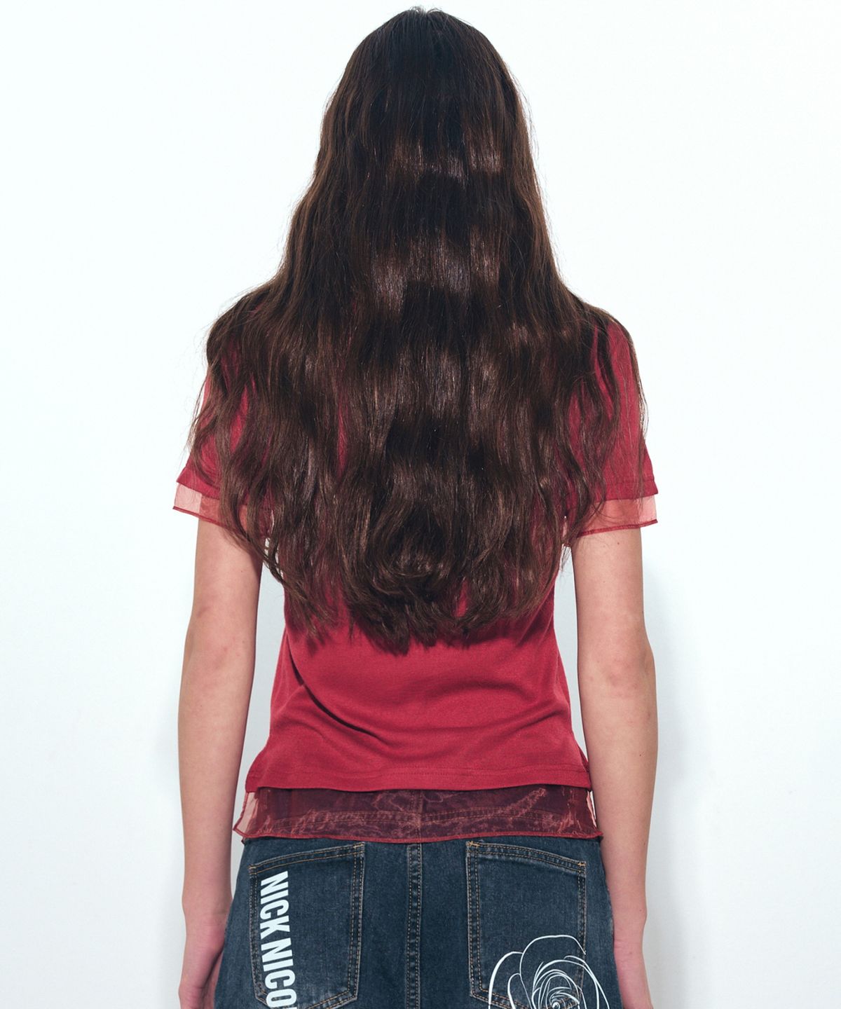 닉앤니콜(NICK&NICOLE) NICOLE SHEER LAYERED LOGO TOP_RED