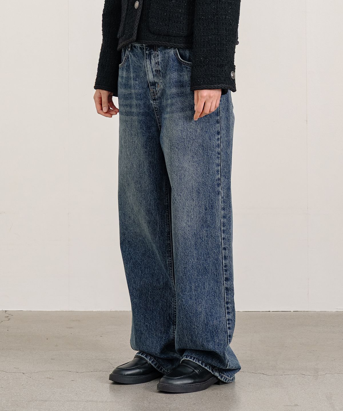 클루니(CLUNY) Classic Wide Denim Pants - Medium Blue