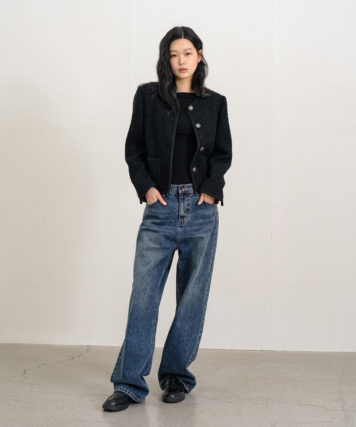 클루니(CLUNY) Classic Wide Denim Pants - Medium Blue