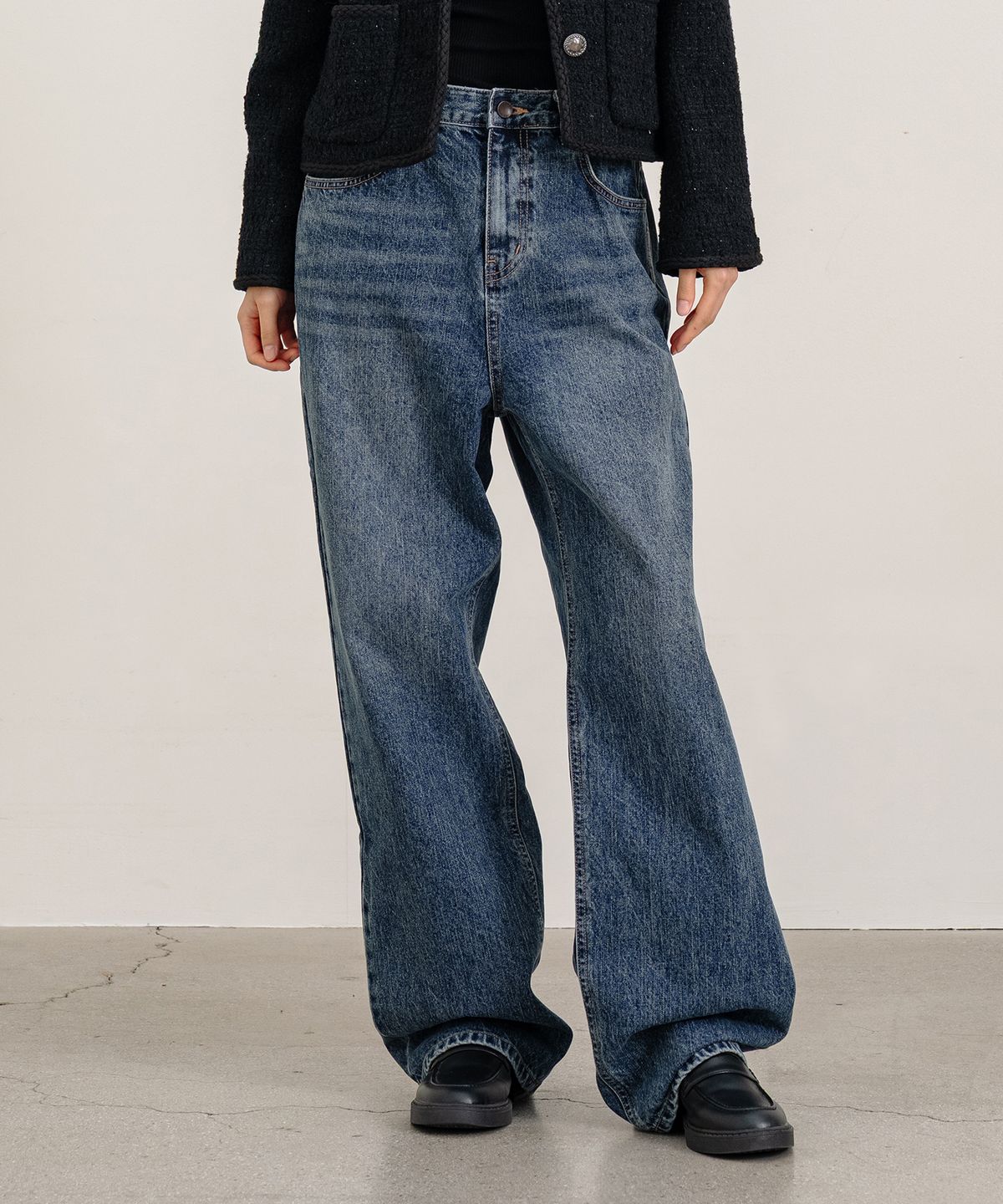 클루니(CLUNY) Classic Wide Denim Pants - Medium Blue