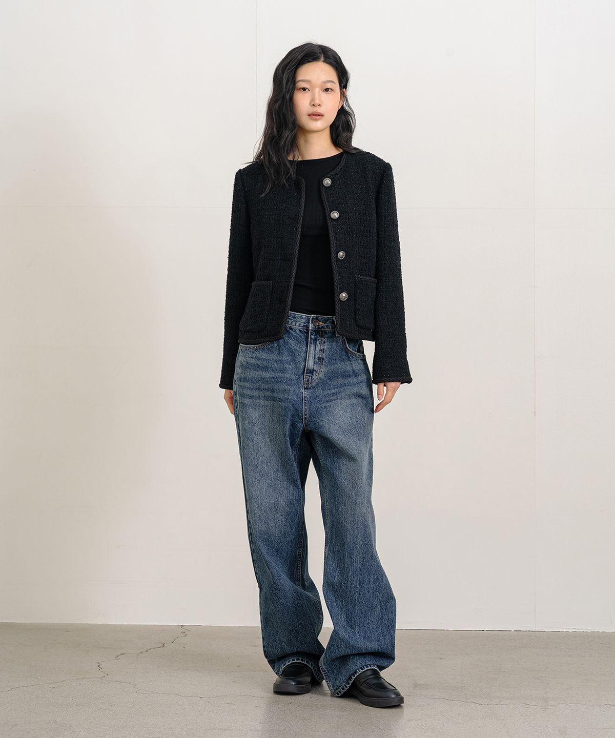클루니(CLUNY) Classic Wide Denim Pants - Medium Blue