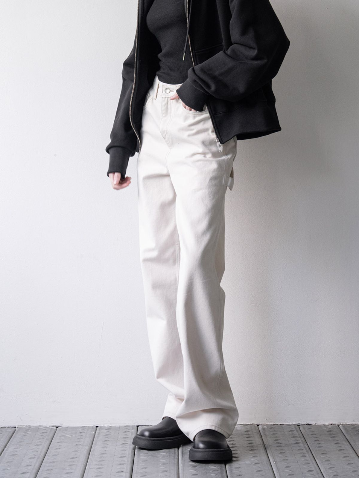 클루니(CLUNY) Hammer wide natural denim pants - white