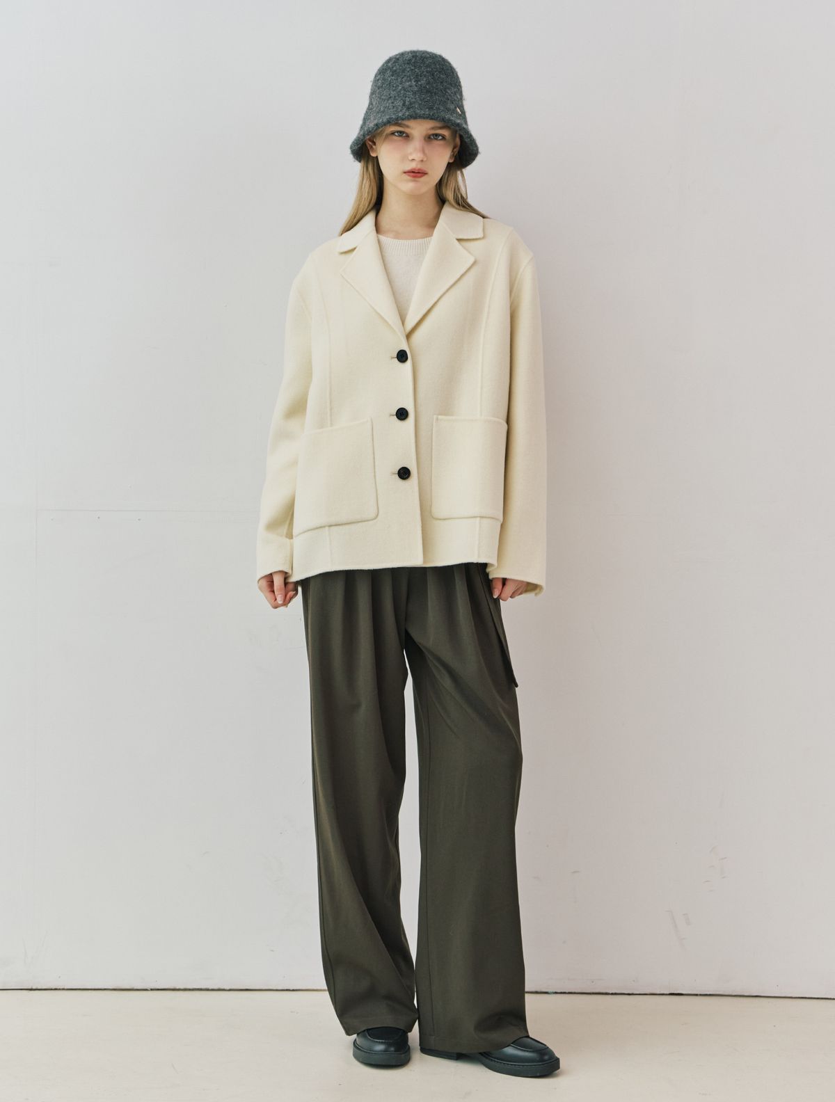 클루니(CLUNY) Pintuck belted wide pants - brown