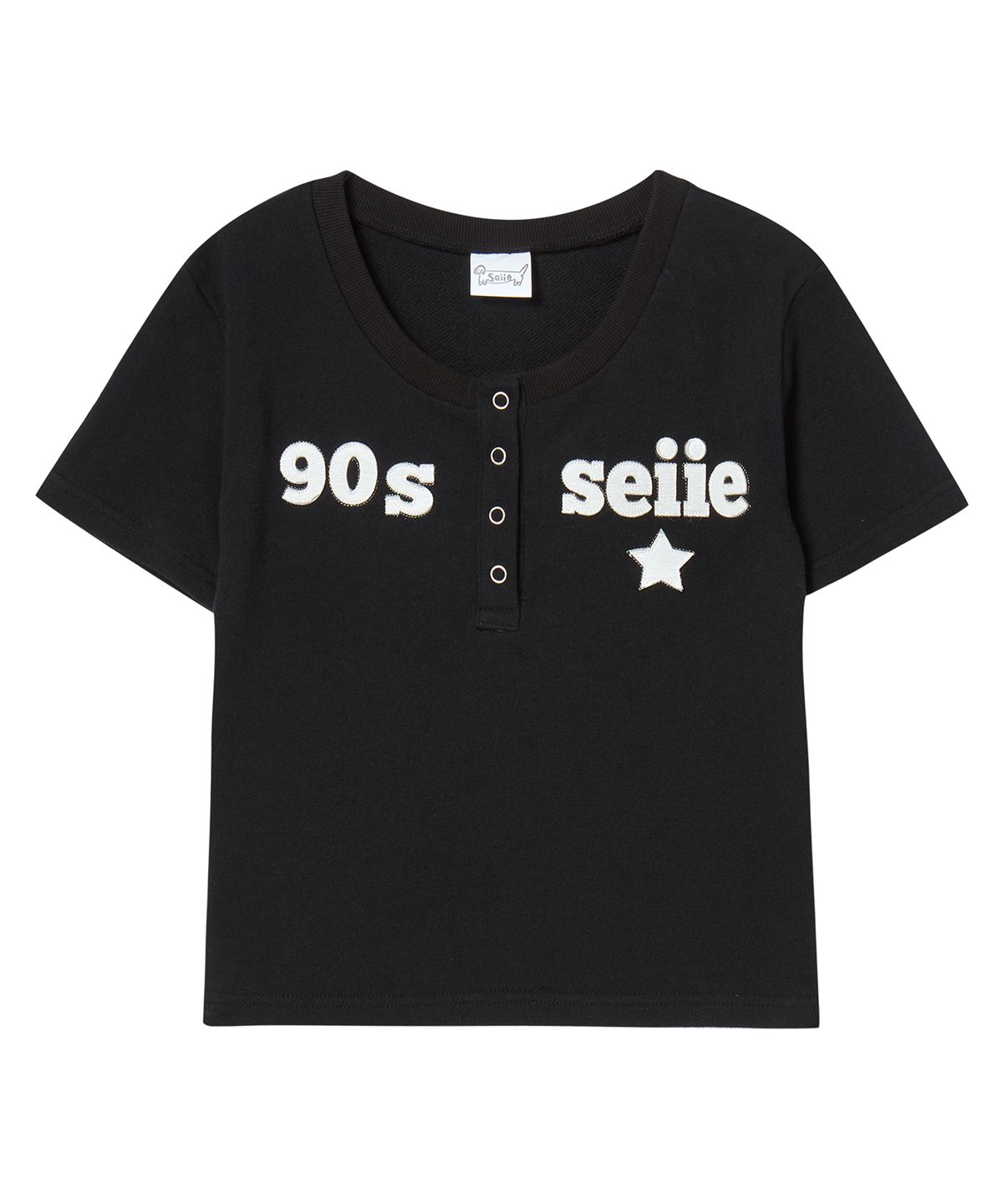 세이에(SEIIE) 90s Star 아플리케 단추 티셔츠 Black