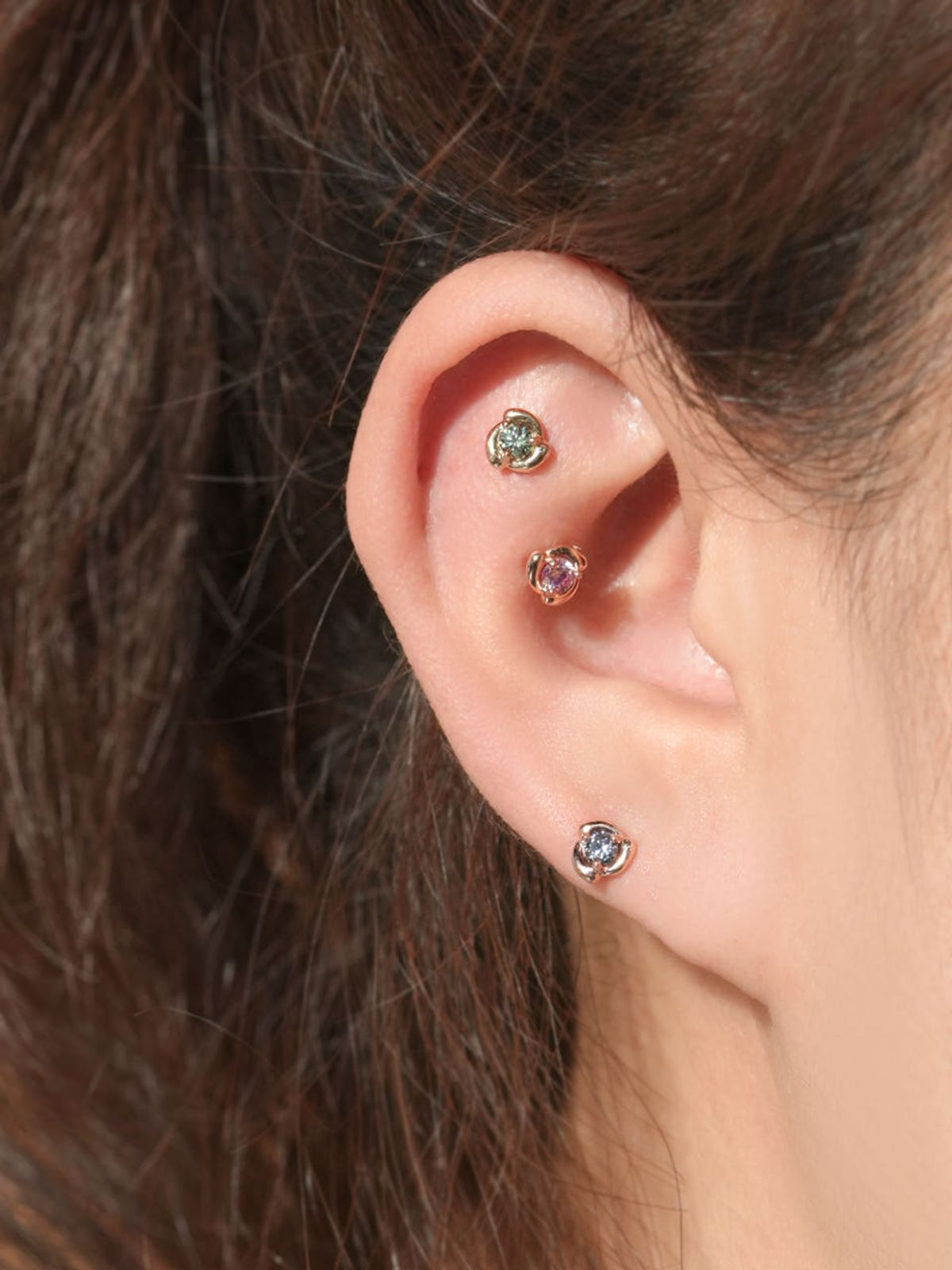 미니멀피어싱(MINIMALPIERCING) 14K 모이사나이트 다이아 로즈 피어싱 귀걸이