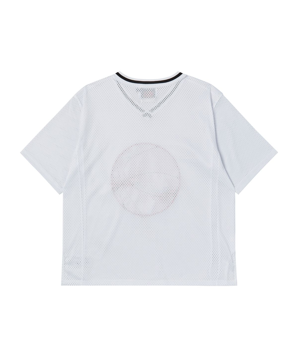 비욘드클로젯(BEYOND CLOSET) [COLLECTION LINE] 핸드 메이드 아트 피스 바스켓볼 로고 메쉬 저지 반팔 티셔츠 화이트