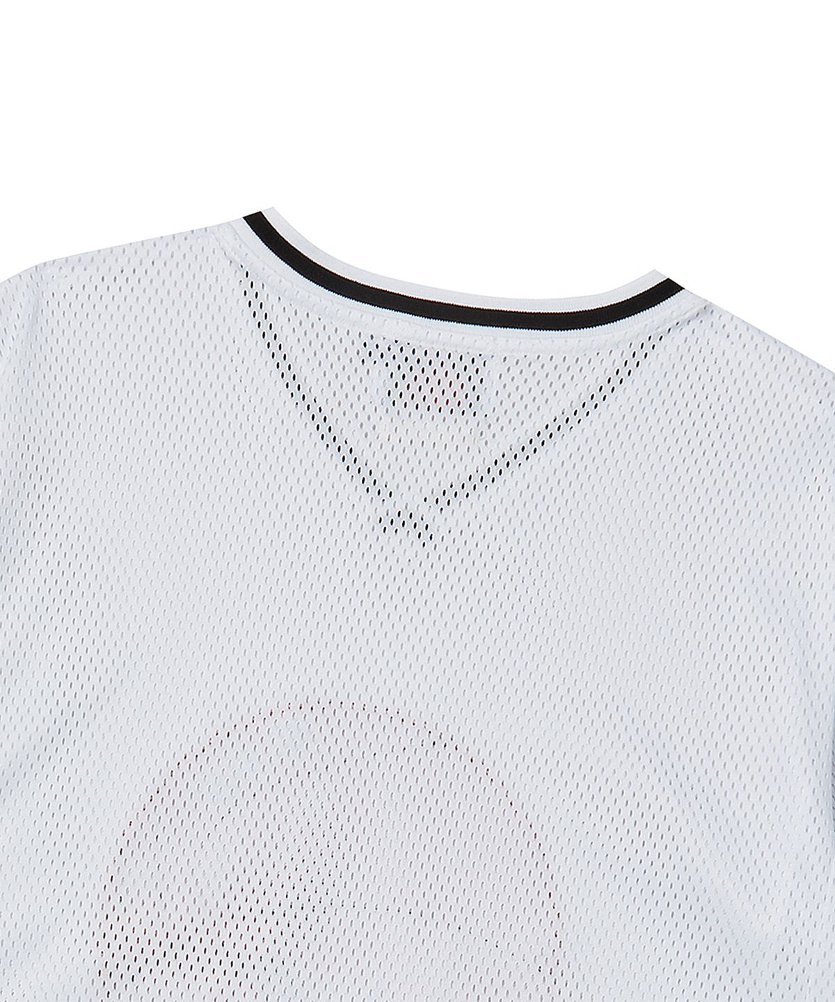 비욘드클로젯(BEYOND CLOSET) [COLLECTION LINE] 핸드 메이드 아트 피스 바스켓볼 로고 메쉬 저지 반팔 티셔츠 화이트