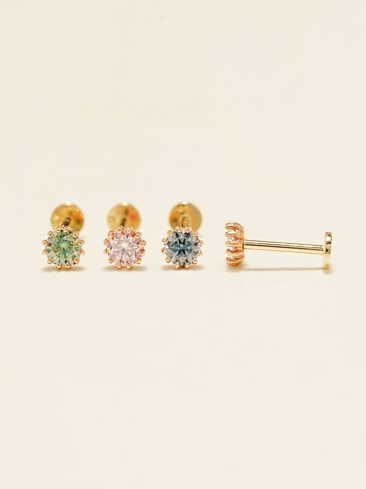 미니멀피어싱(MINIMALPIERCING) [0.8mm]14K 인터널 모이사나이트 다이아 샤이닝 라블렛 피어싱 귀걸이