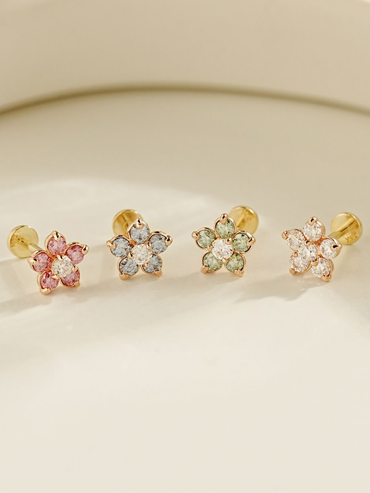 미니멀피어싱(MINIMALPIERCING) [1mm/1.2mm]14K 인터널 모이사나이트 다이아 플라워 라블렛 피어싱