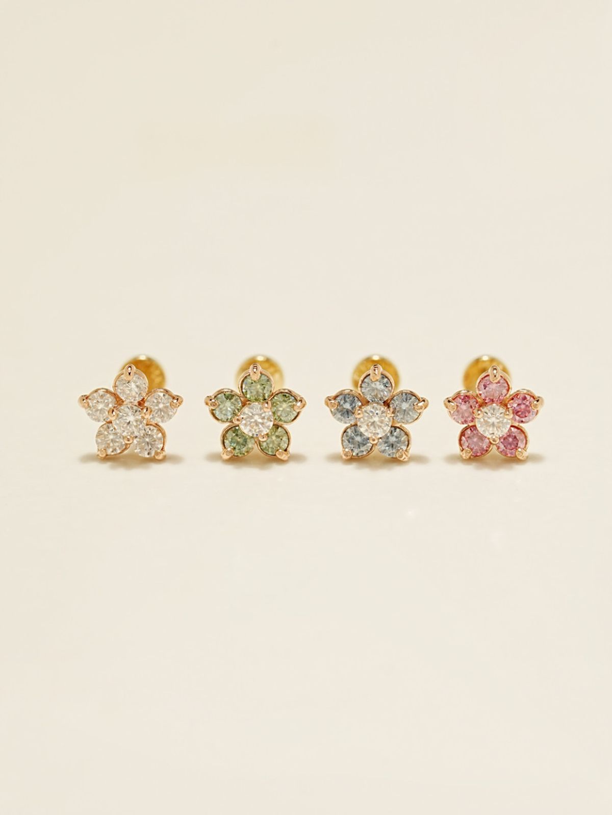 미니멀피어싱(MINIMALPIERCING) [1mm/1.2mm]14K 인터널 모이사나이트 다이아 플라워 라블렛 피어싱
