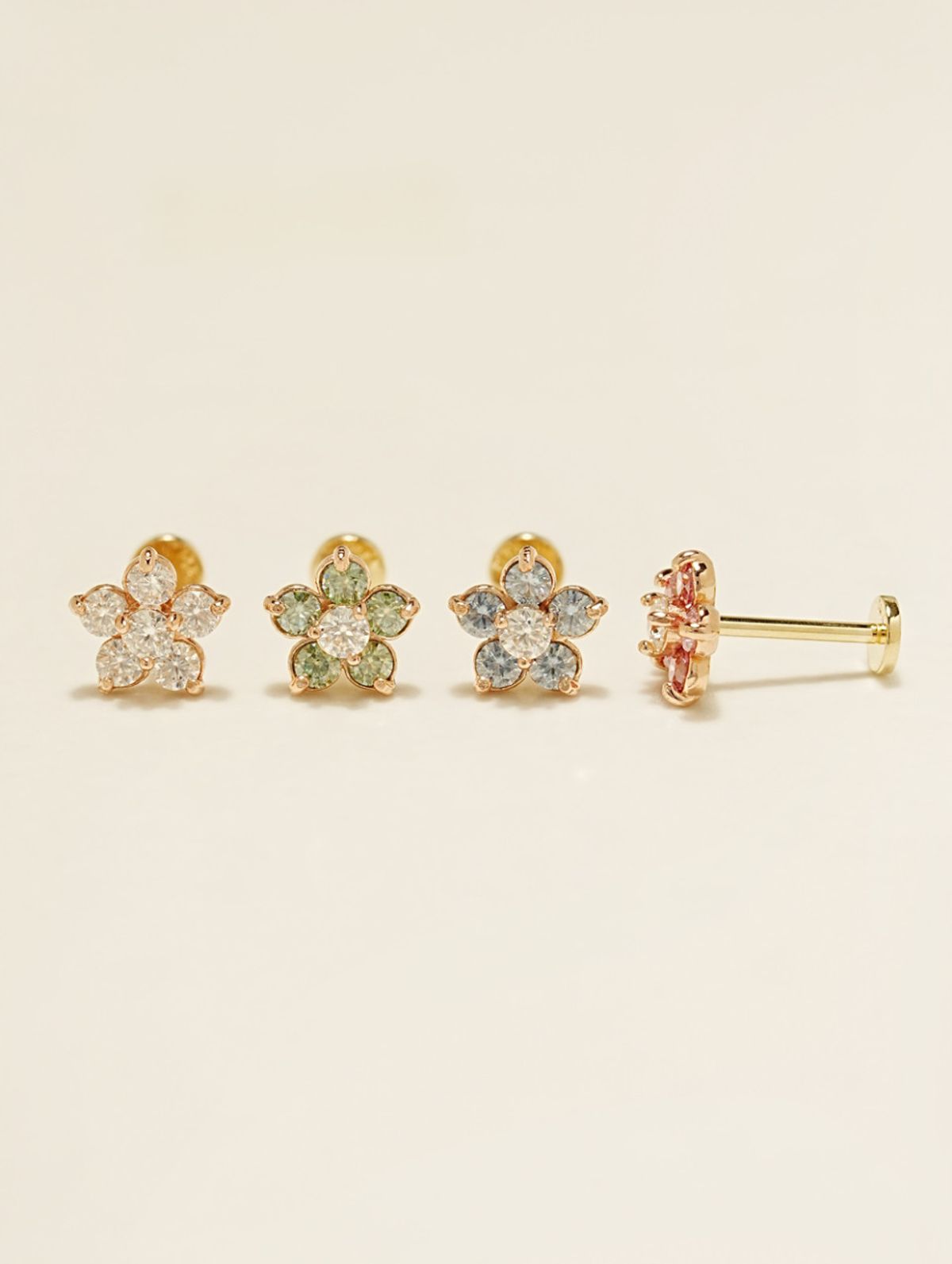 미니멀피어싱(MINIMALPIERCING) [1mm/1.2mm]14K 인터널 모이사나이트 다이아 플라워 라블렛 피어싱